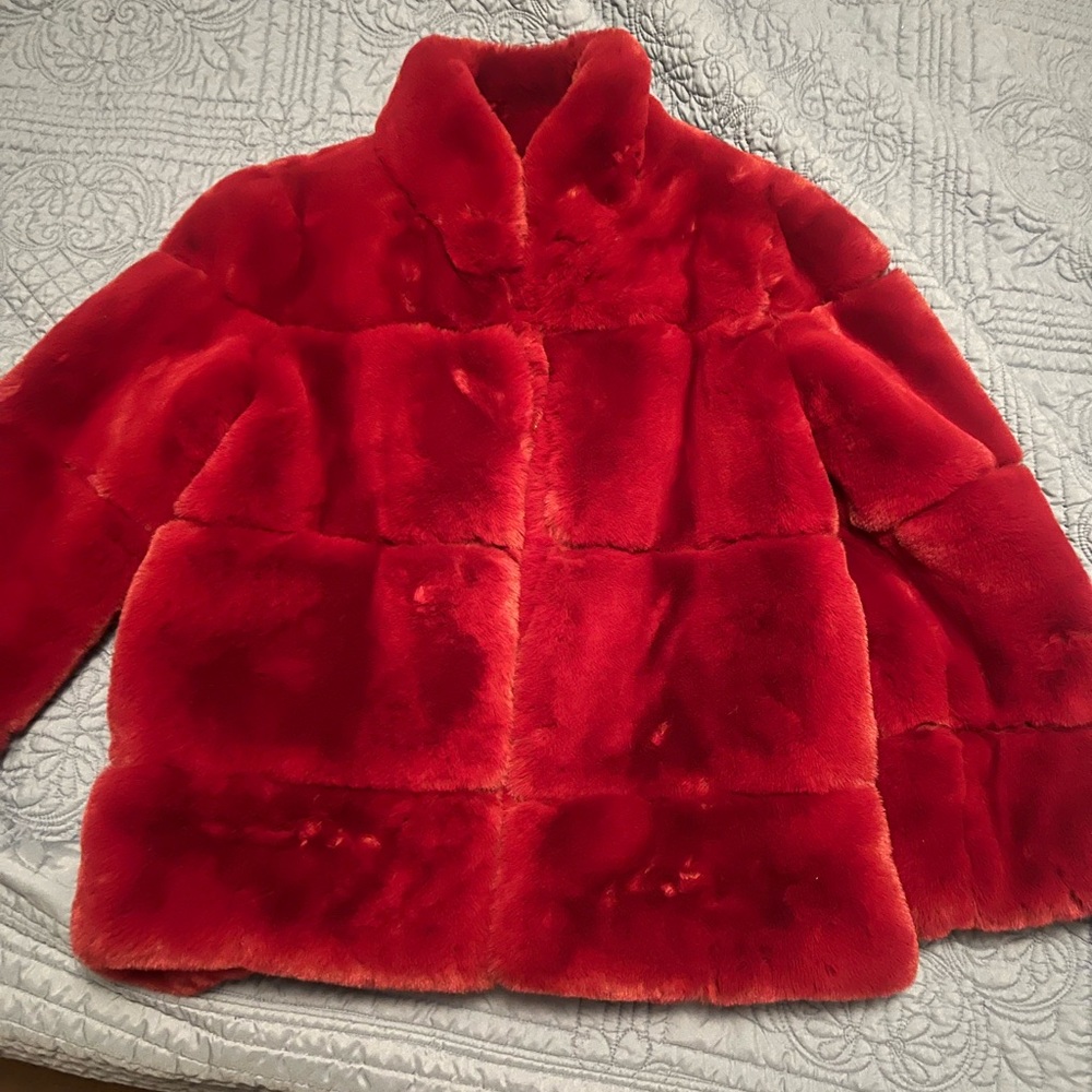 APPARIS Wine Red Faux Fur Teddy Jacket | Plush Paneled Cropped Coat | Burgundy